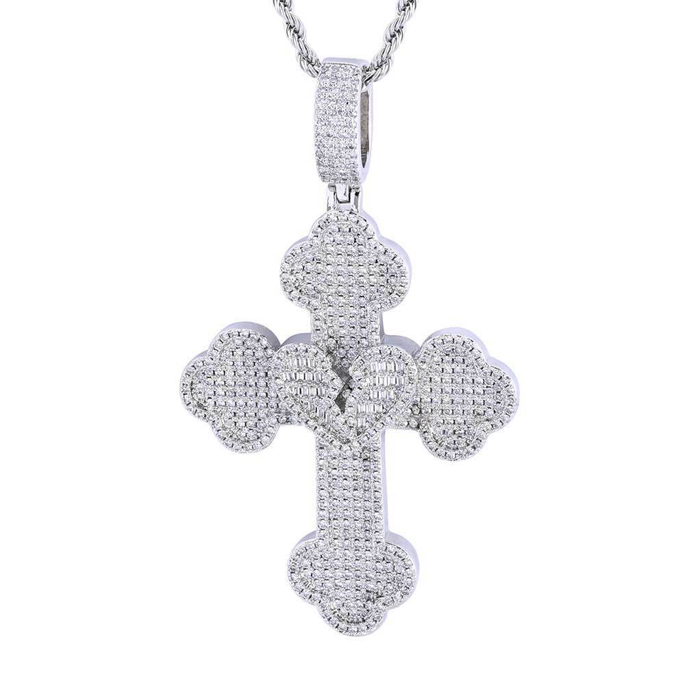 925 Sterling Silver Broken Heart Cross Pendant