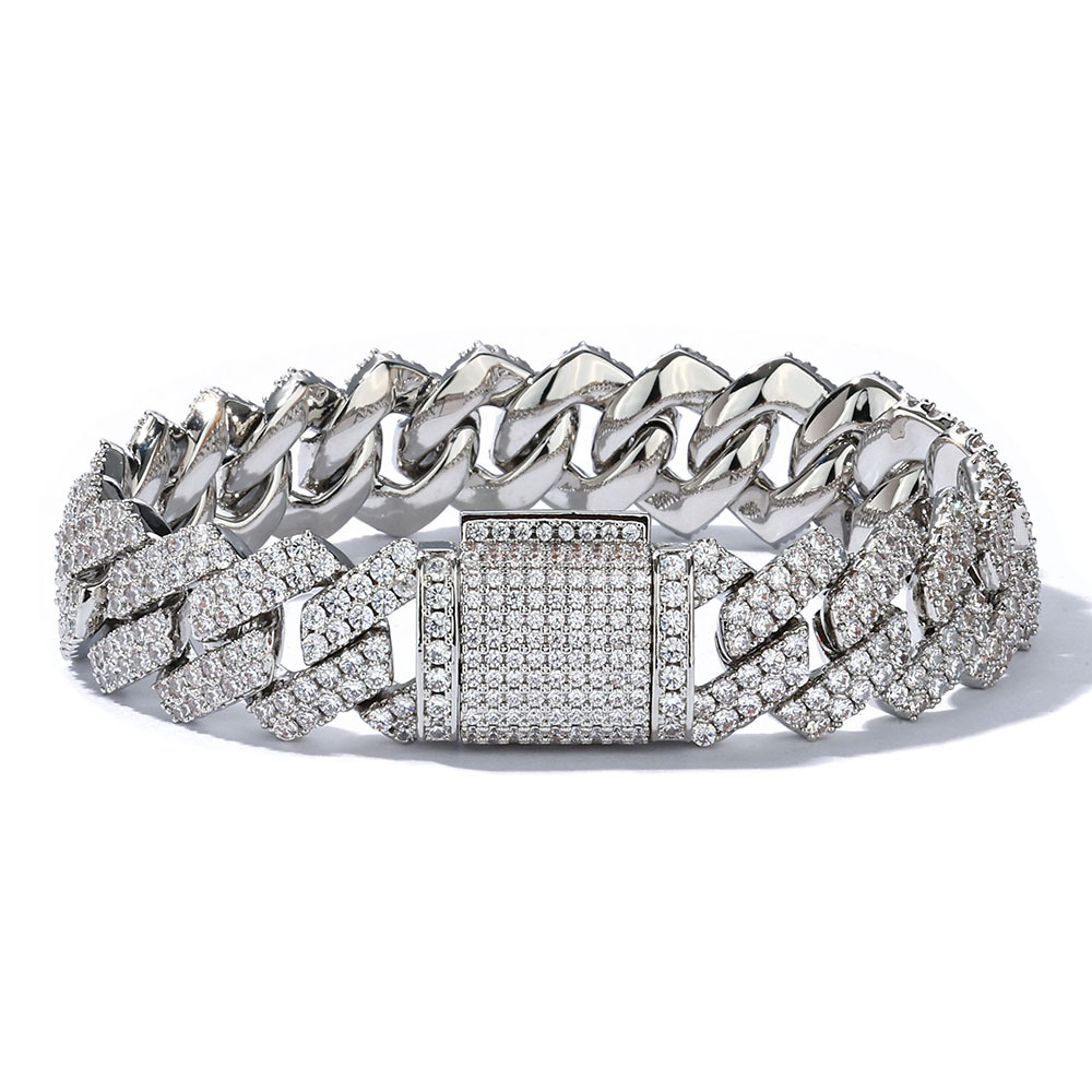 925 Sterling Silver Iced Moissanite Men's Miami Cuban Link Bracelet