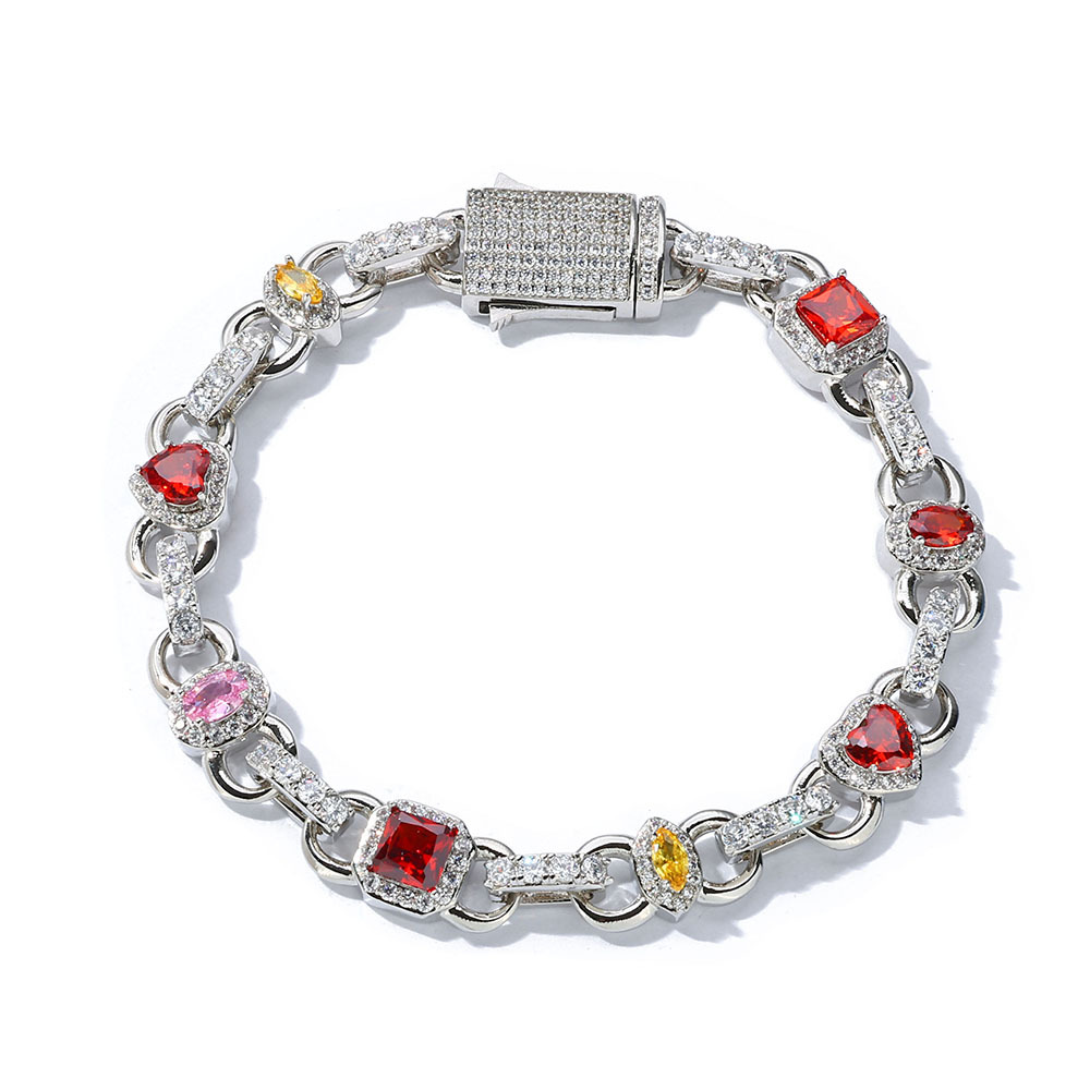 Sterling Silver Colorful Cubiz Zirconia Bracelet with Moissanite