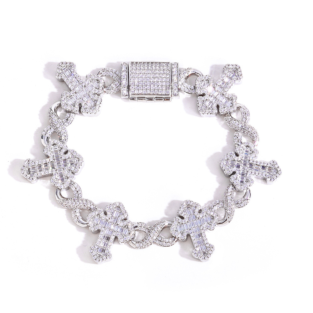 Sterling Silver Iced Moissanite Infinity Cross Bracelet