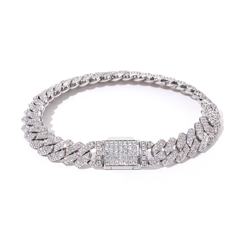 Sterling Silver Moissanite Diamond 8mm Cuban Link Bracelet