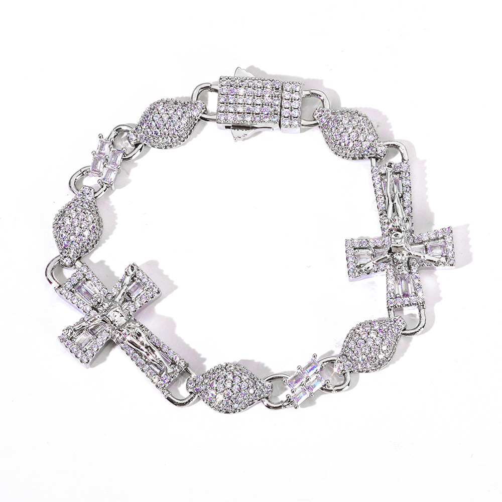 Sterling Silver Moissanite Diamond Sideways Cross Bracelet