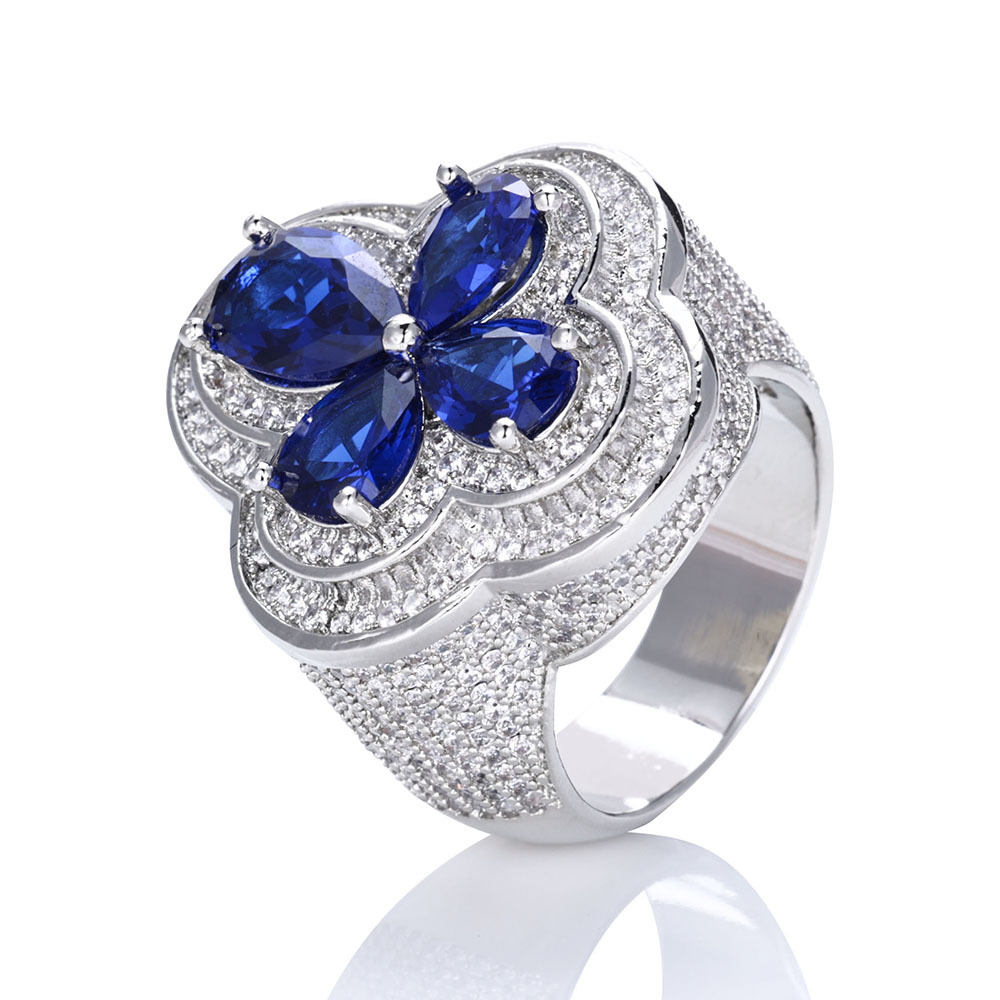 White Gold Plated VVS Moissanite Flower Ring