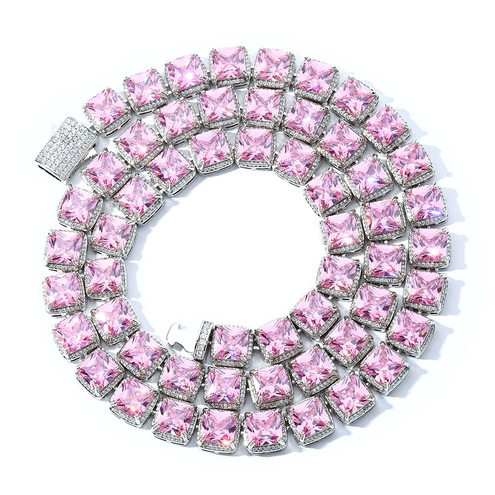 10mm Pink Tennis Chain in Sterling Silver