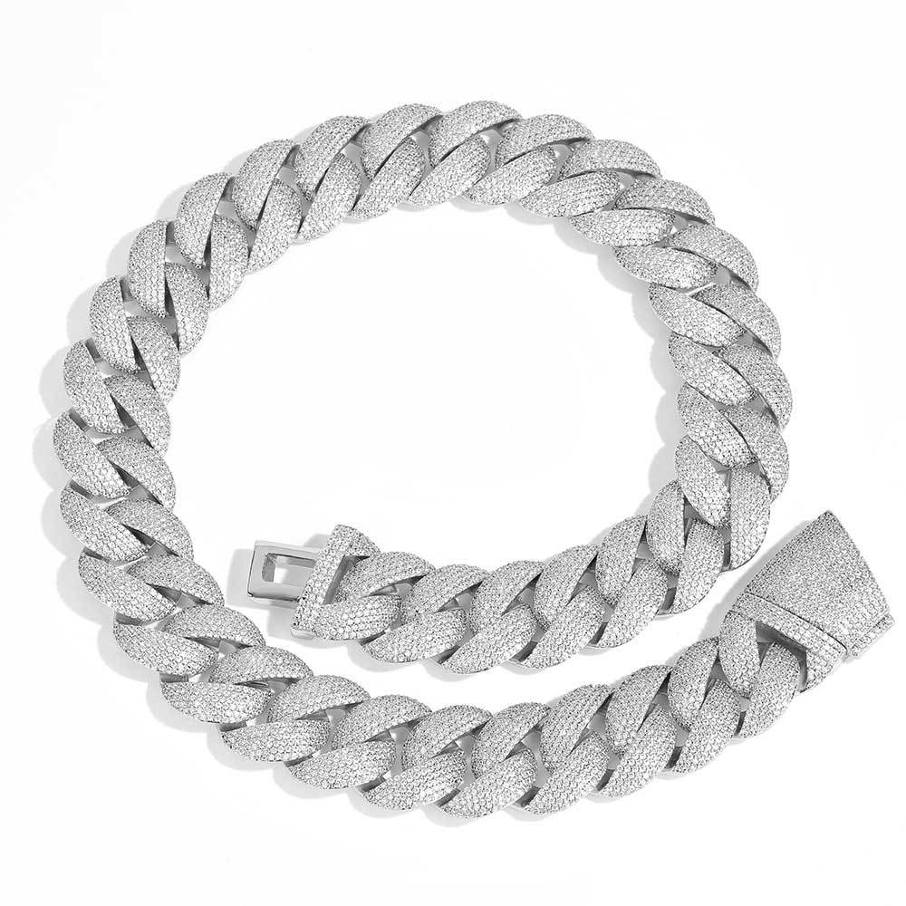 925 Solid Silver Moissanite 24mm Cuban Link Chain Necklace