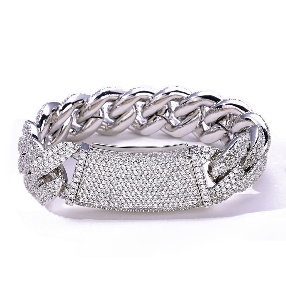 925 Sterling Silver Moissanite Diamond Cuban Link Chain Bracelet