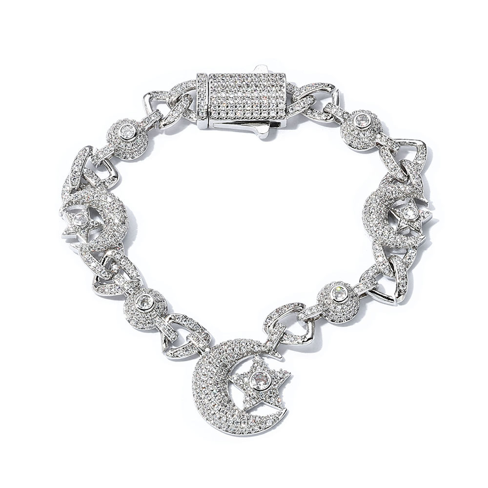 Sterling Silver Crescent Moon Star Bracelet