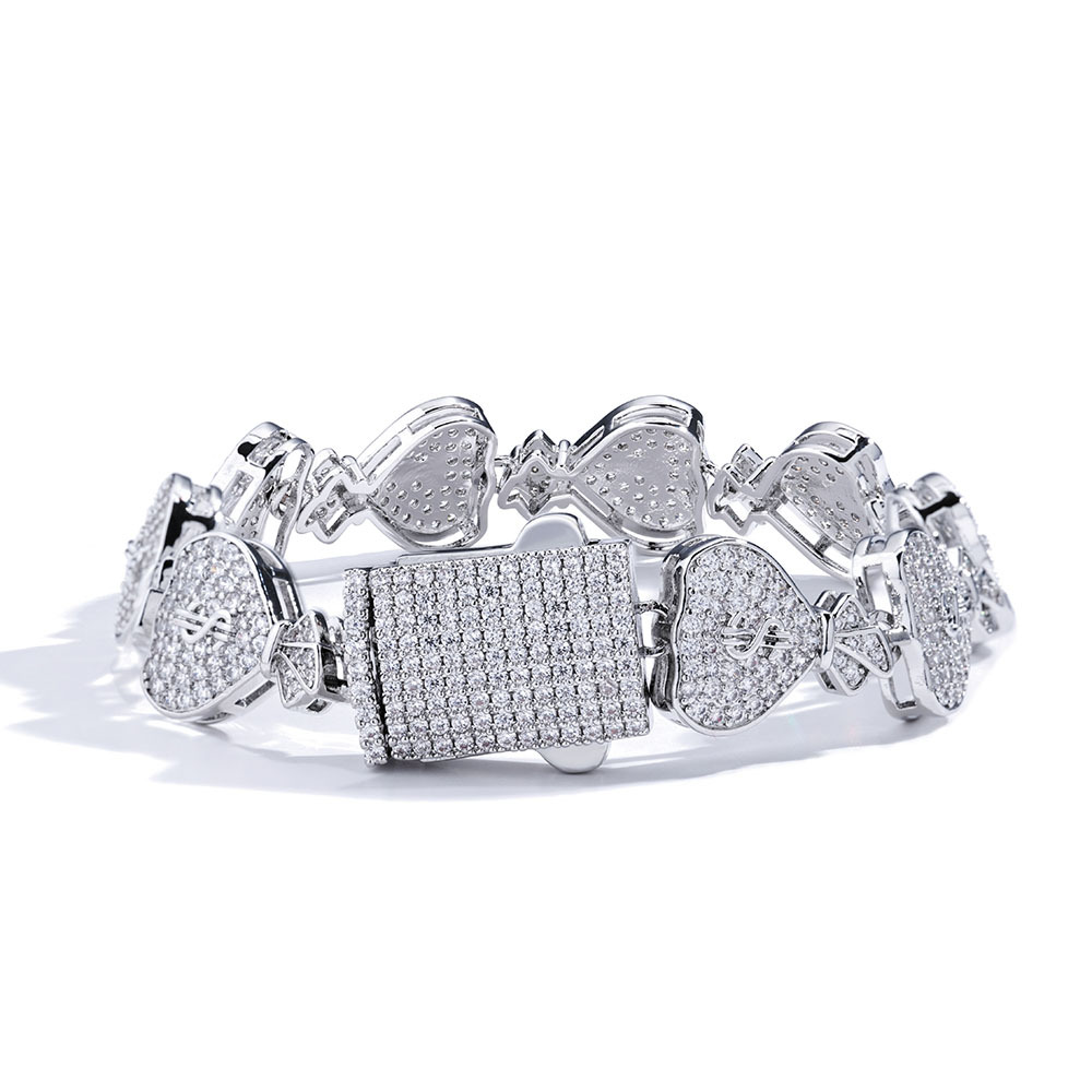 Sterling Silver Iced Out Dollar Sign Hip Hop Bracelet