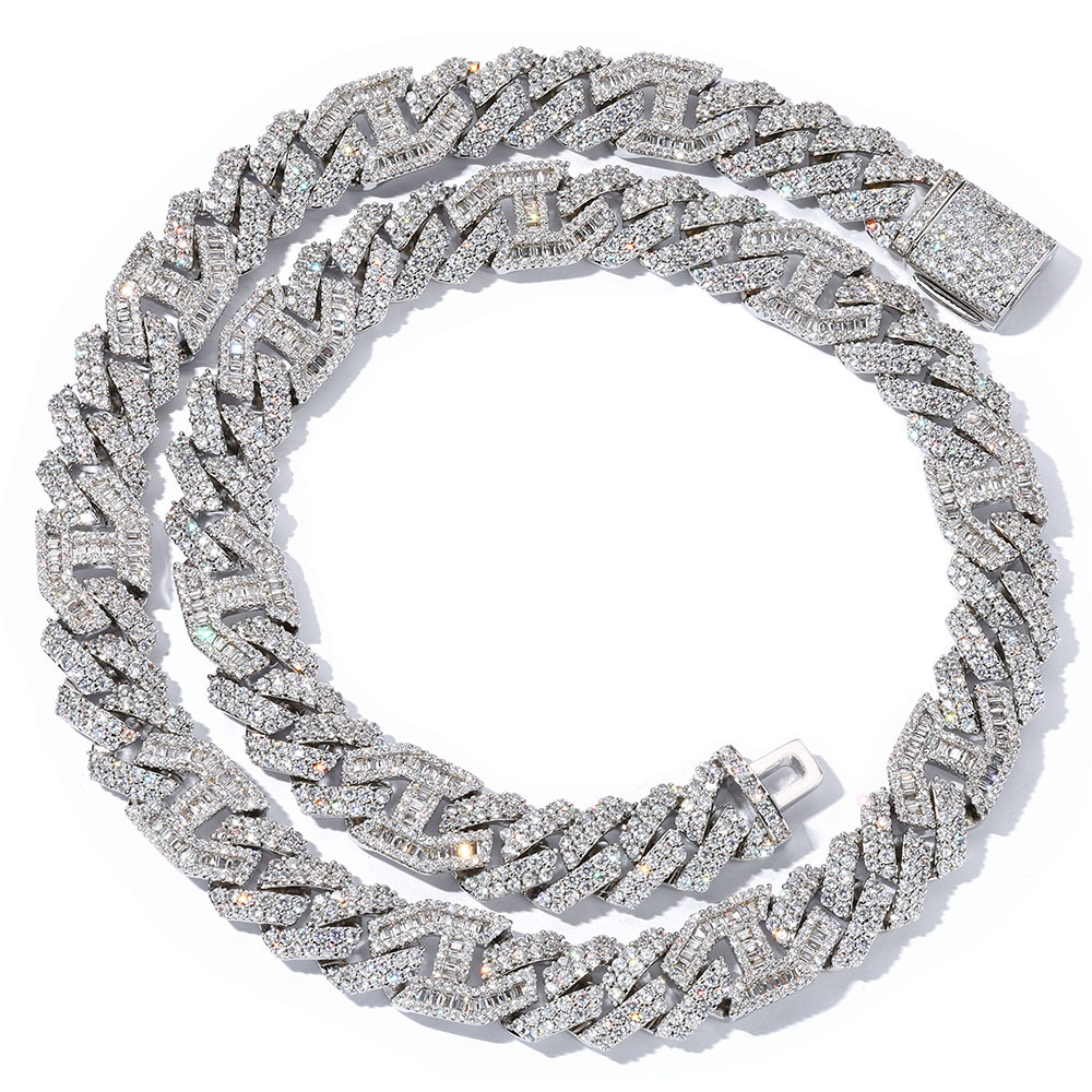 Sterling Silver Iced Out Moissanite 15mm Cuban Link Chain