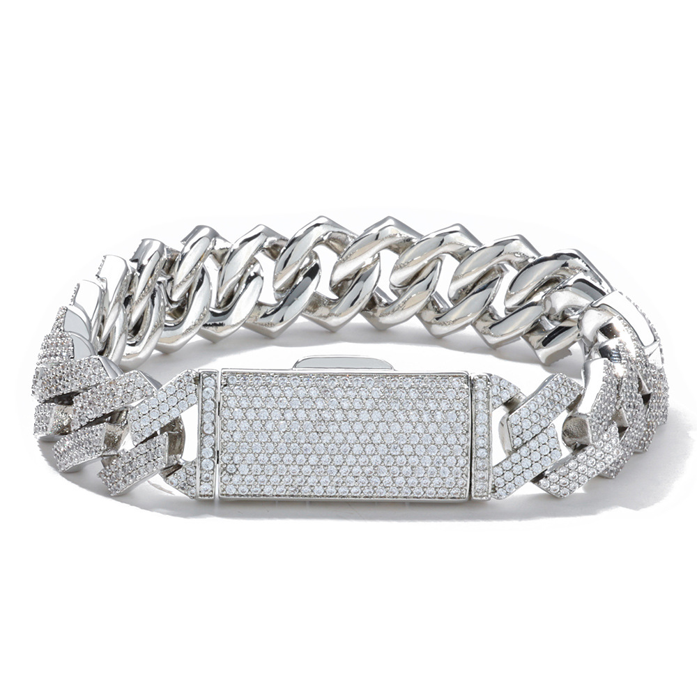 Sterling Silver Moissanite 12mm Cuban Link Bracelet