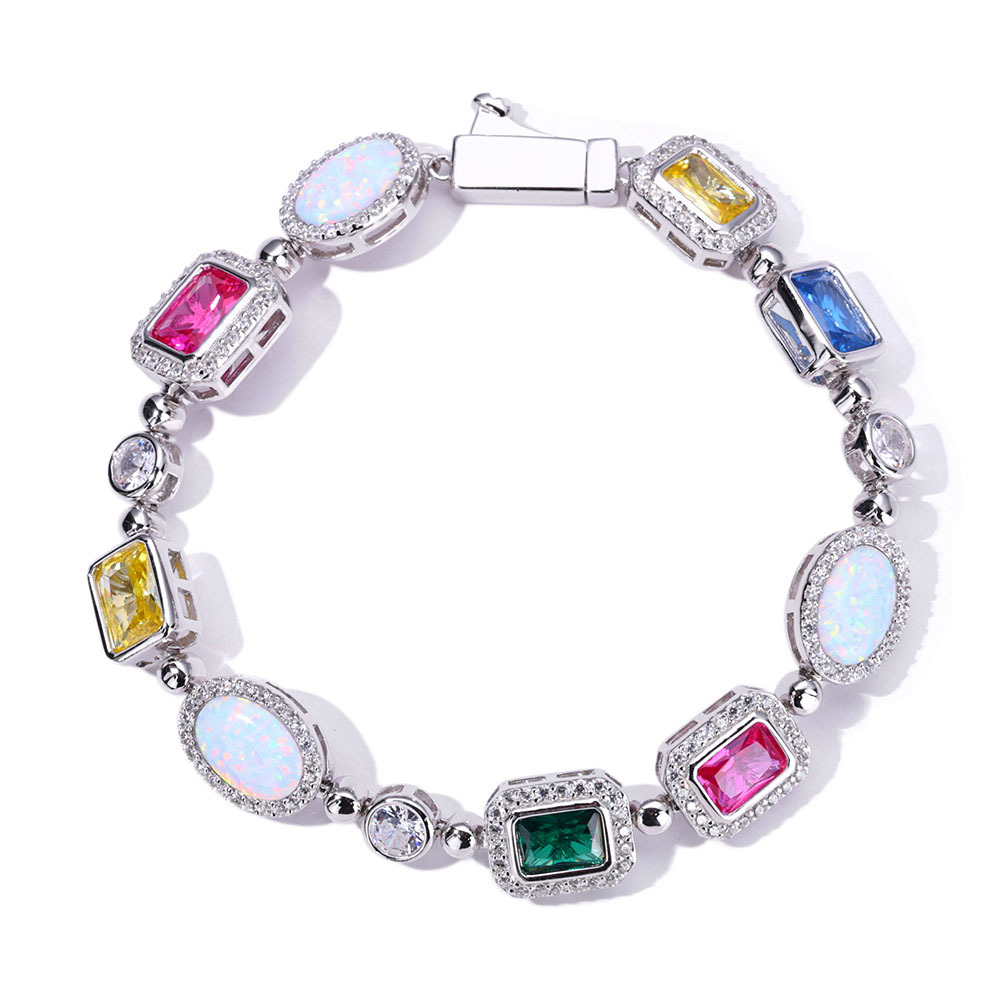 Sterling Silver Multi Colored Cubic Zirconia Stone Bracelet