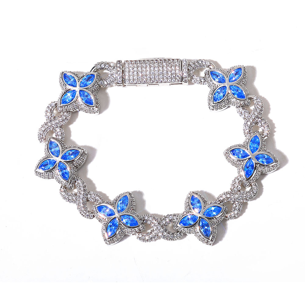Sterling Silver VVS Moissanite Infinity Bracelet with Blue Clover