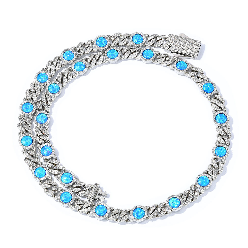 Blue Cuban Link Chain Micro Pavé Hip Hop Necklace