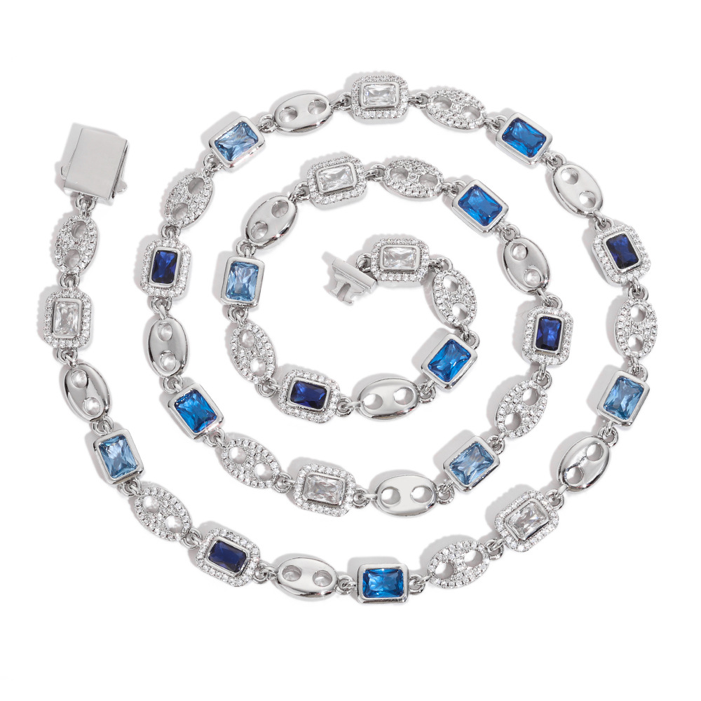 Blue Tennis Chain Custom Unisex Hip Hop Necklace
