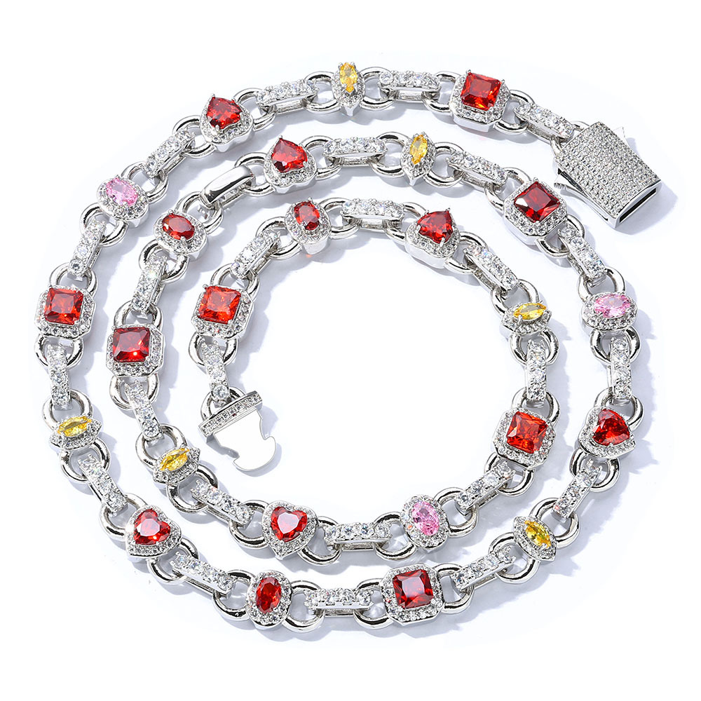 Colorful Stone Necklace Sterling Silver Cubic Zirconia Chain