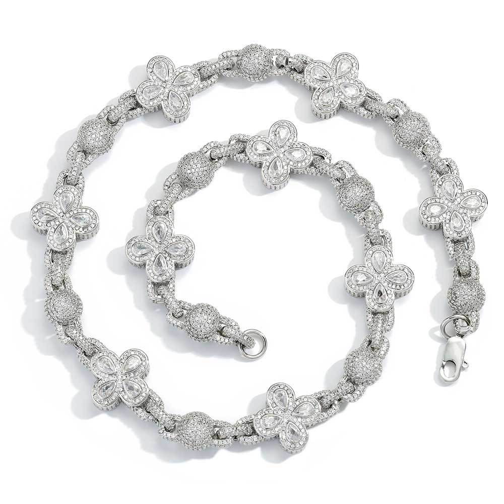 Flower Link Chain Iced Moissanite Hip Hop Necklace