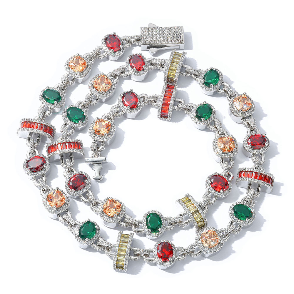 Gemstone Chain Necklace Multicolor Micro Pavé Link