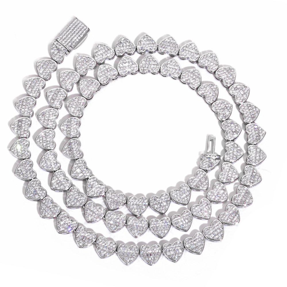 Heart Tennis Necklace Moissanite Micro Pavé Chain