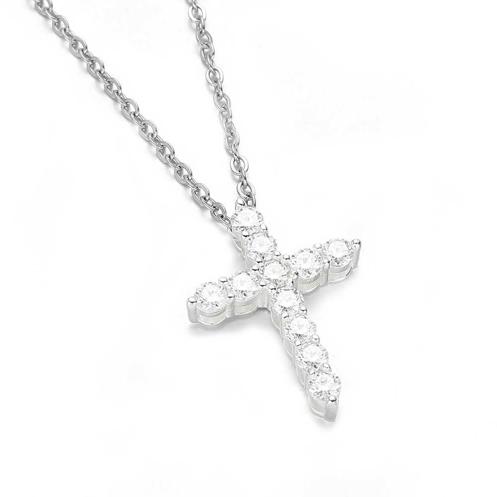 Moissanite Cross Necklace Silver Pendant