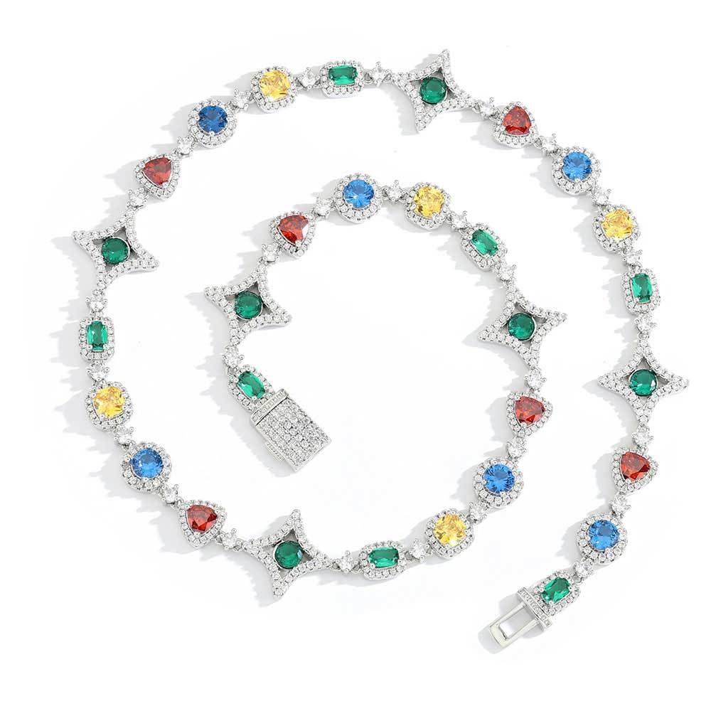 Multicolor Stone Chain with Iced Out Moissanite