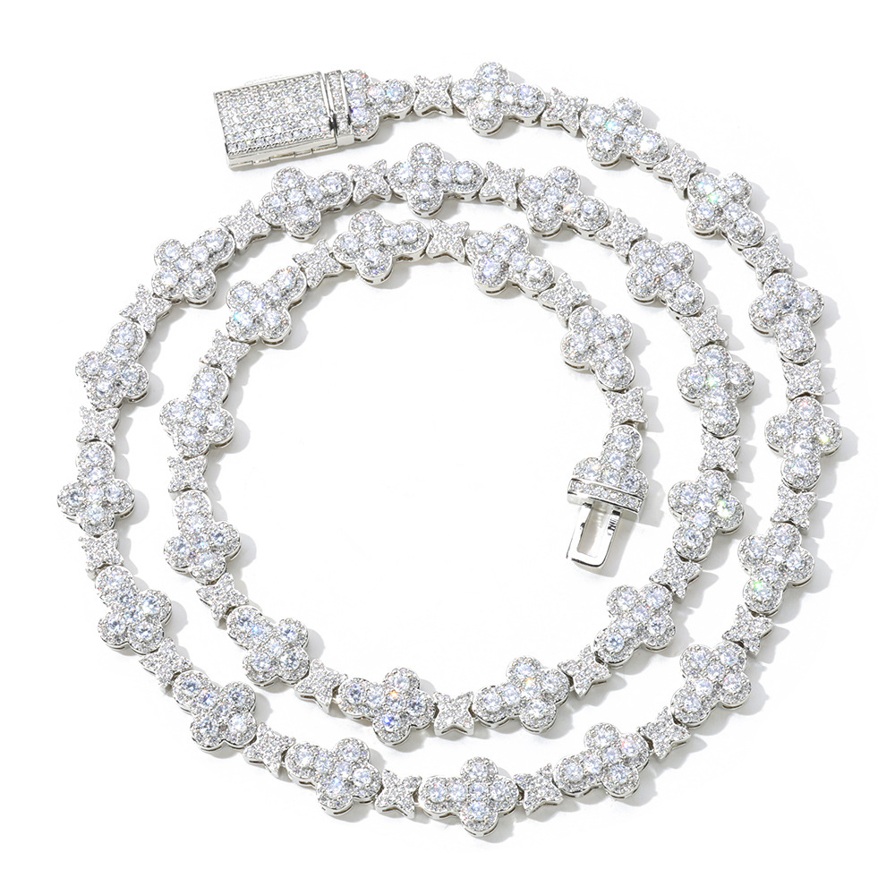Tennis Chain with Cross and Star VVS Moissanite Necklace